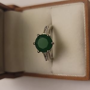 2CT EMERALD ADVETURINE BAGUETTE SILVER RETRO RING
